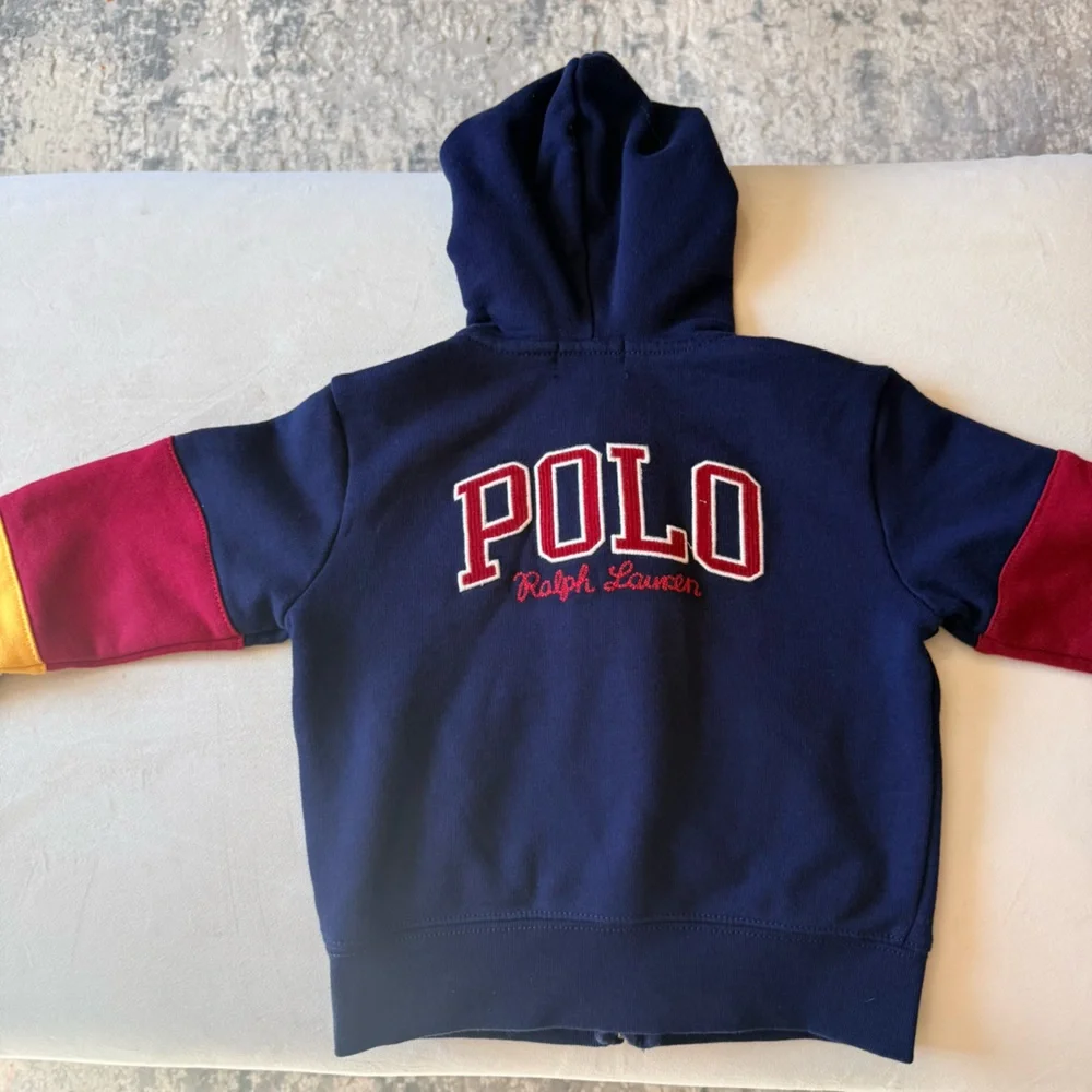 Polo by Ralph Lauren Kids' Zip-up Hoodie in Navy with Red and Yellow Sleeves